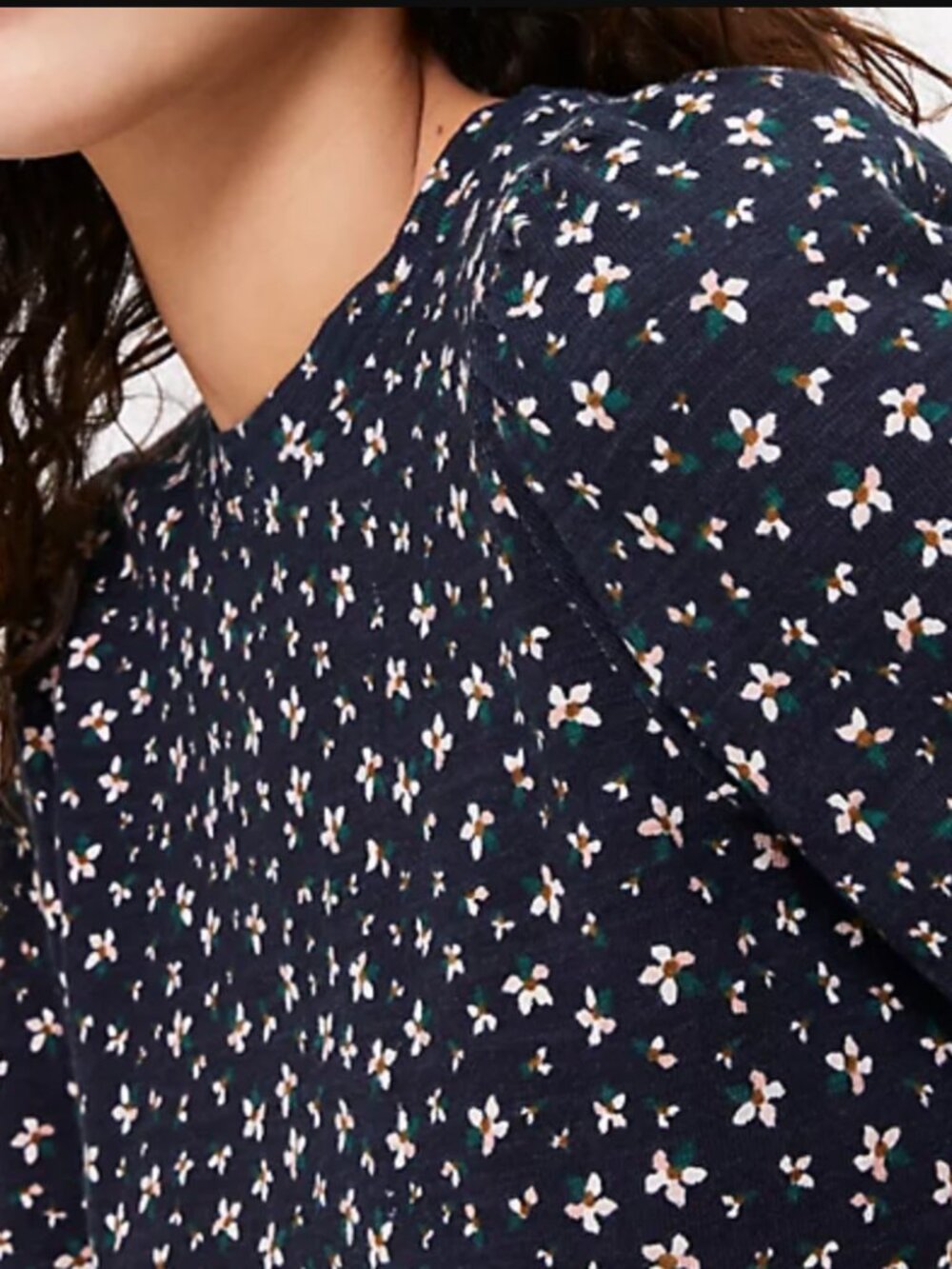 LOFT Navy Floral Long-Sleeve Pullover Sweatshirt